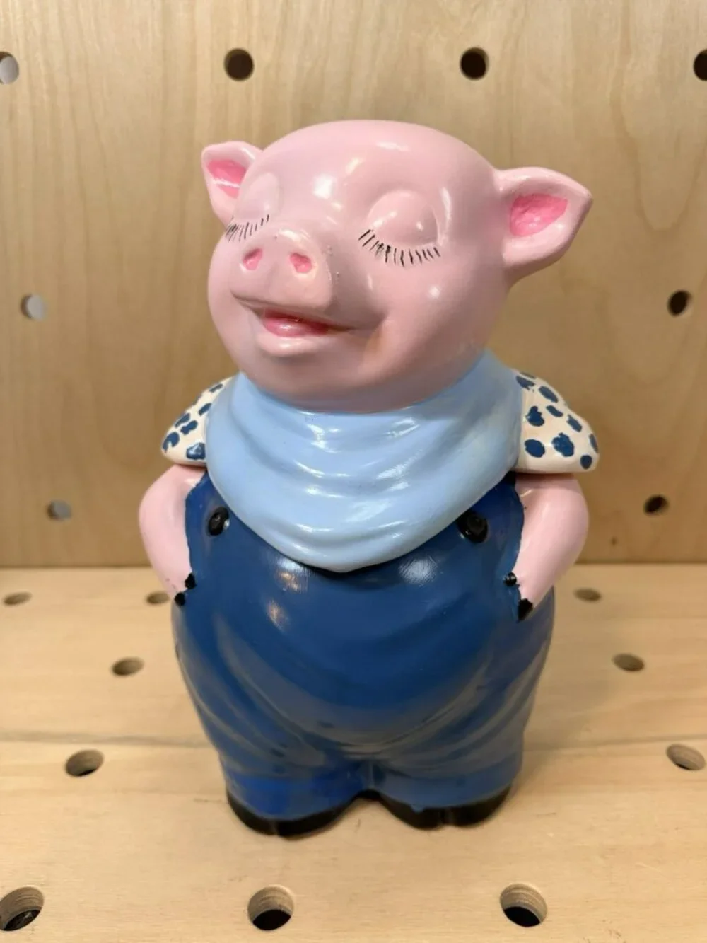 Vintage 1940's Shawnee Pottery Smiley Pink Pig Cookie Jar Blue Scarf Pants RARE